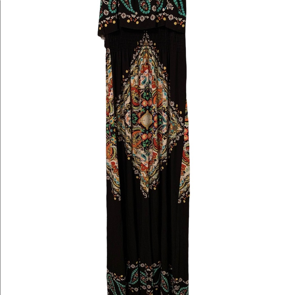 B Darlin black floral strapless maxi dress. Size 5/6.